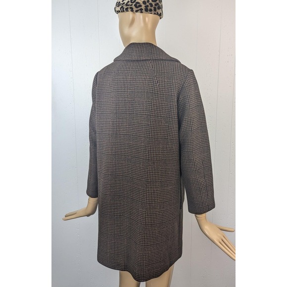 Vintage 60s Mod Peacoat Brown Houndstooth Wool Toggle Button Front Car Coat - Picture 4 of 7